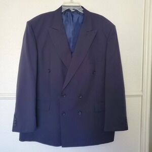 Vtg 90's Alberto Celini Uomo Mens Navy Blue Double Breasted Blazer Jacket 48R